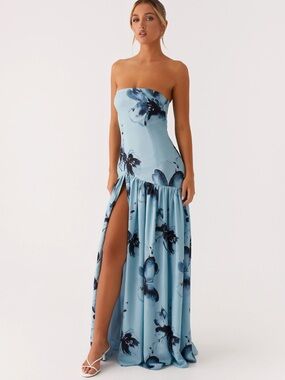NWT Peppermayo Eden Strapless Maxi Dress - Blue Black Floral 6
